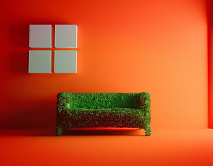 green couch on orange room